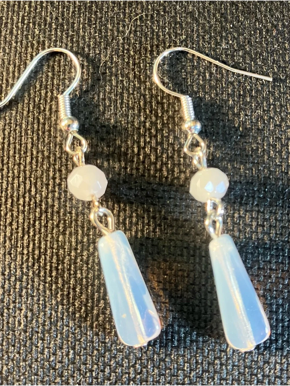 Delicate Opalite Drop Earrings - Light White Milky Glass